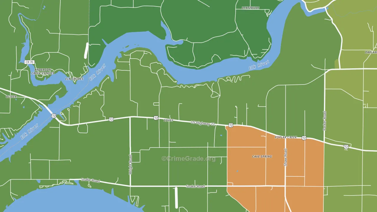 Coxey, AL Map of Burglary Rates
