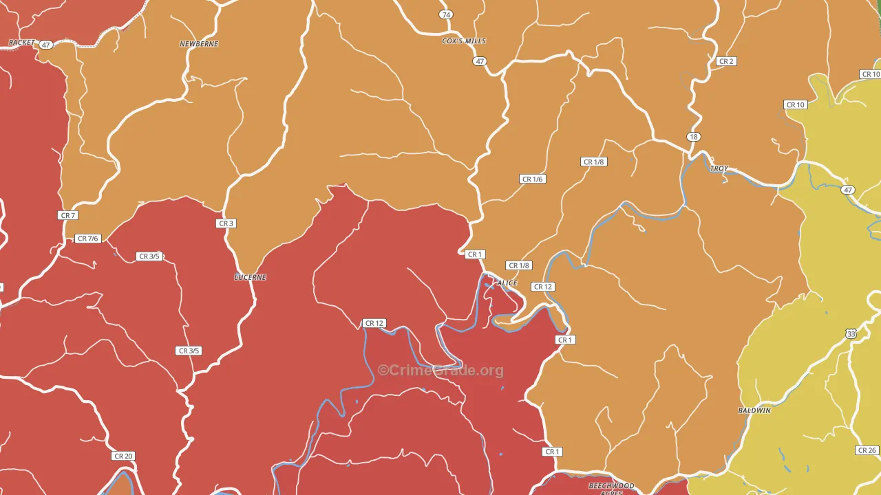 Coxs Mills, WV Map of Burglary Rates
