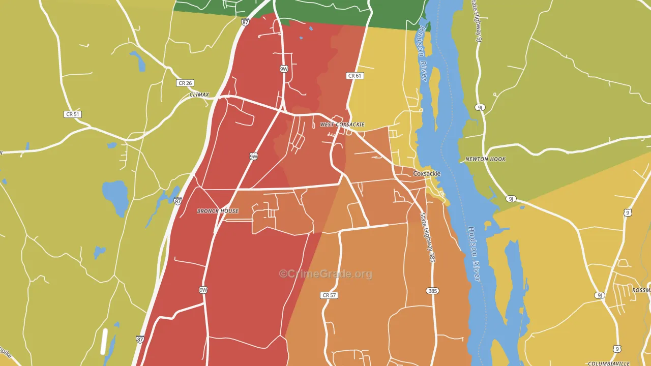 Coxsackie, NY Map of Burglary Rates