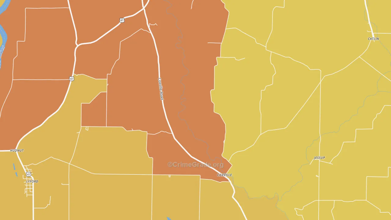 Coxville, IN Map of Burglary Rates
