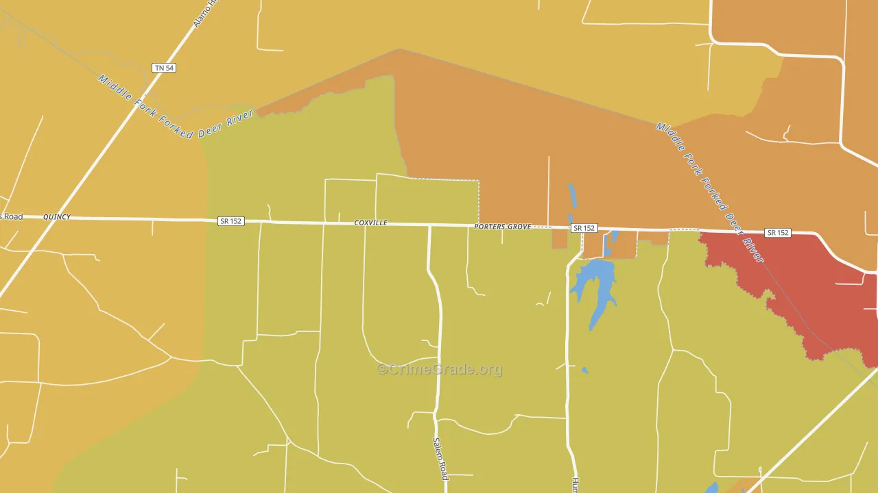 Coxville, TN Map of Burglary Rates