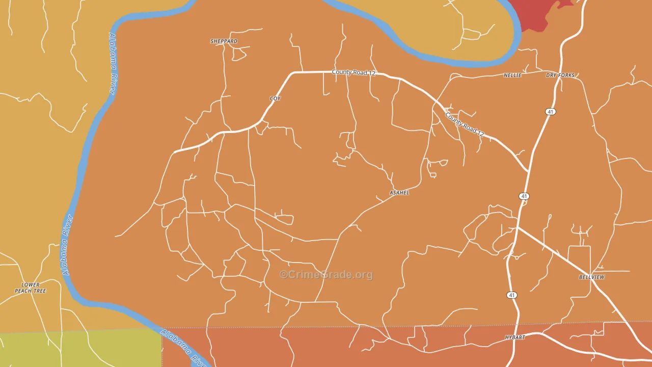 Coy, AL Map of Burglary Rates