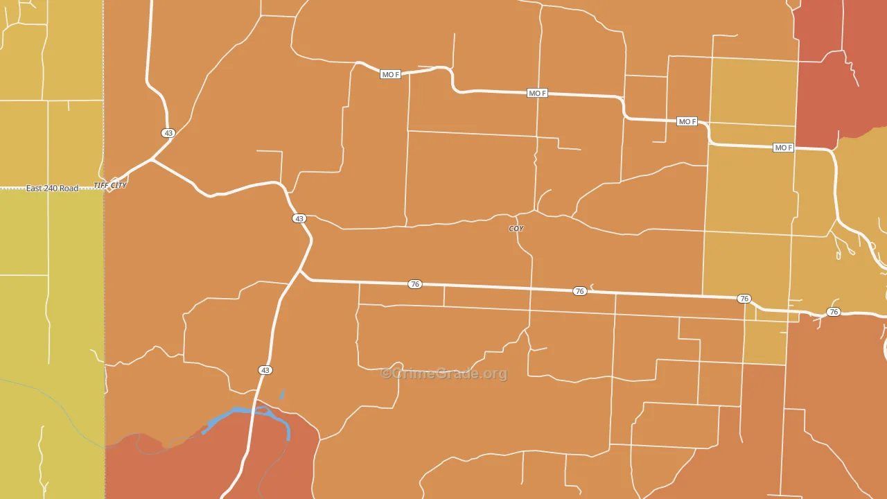 Coy, MO Map of Burglary Rates