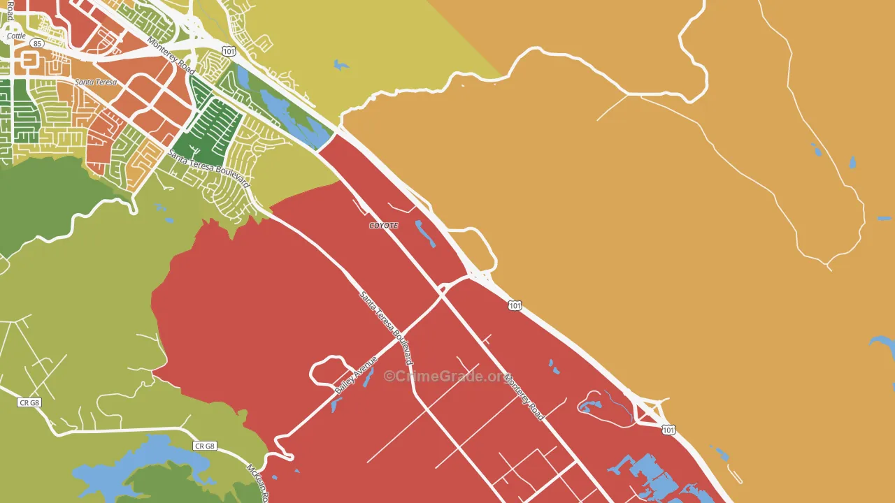 Coyote, CA Map of Burglary Rates