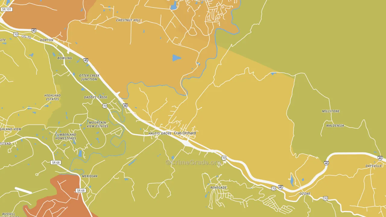 Crab Orchard, TN Map of Burglary Rates