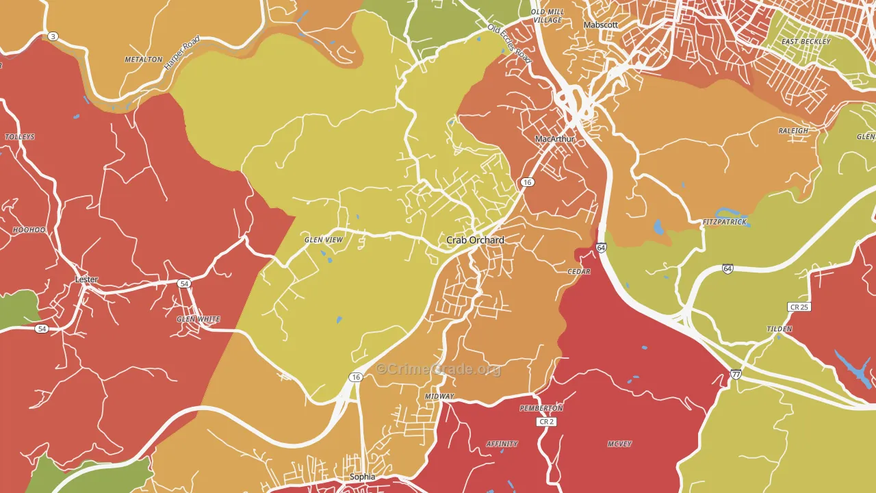 Crab Orchard, WV Map of Burglary Rates