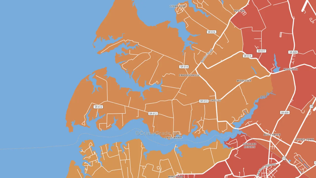 Craddockville, VA Map of Burglary Rates