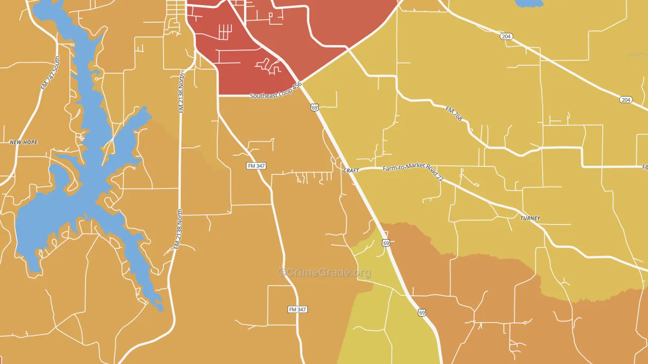 Craft, TX Map of Burglary Rates