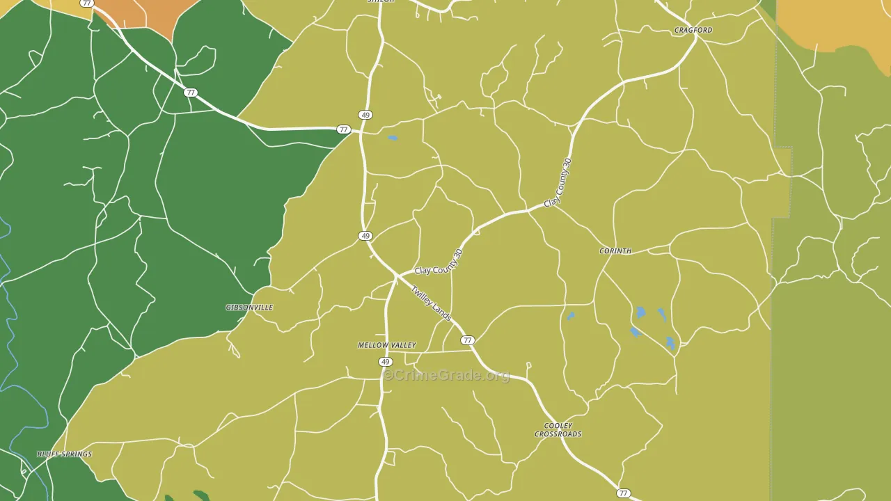 Cragford, AL Map of Burglary Rates