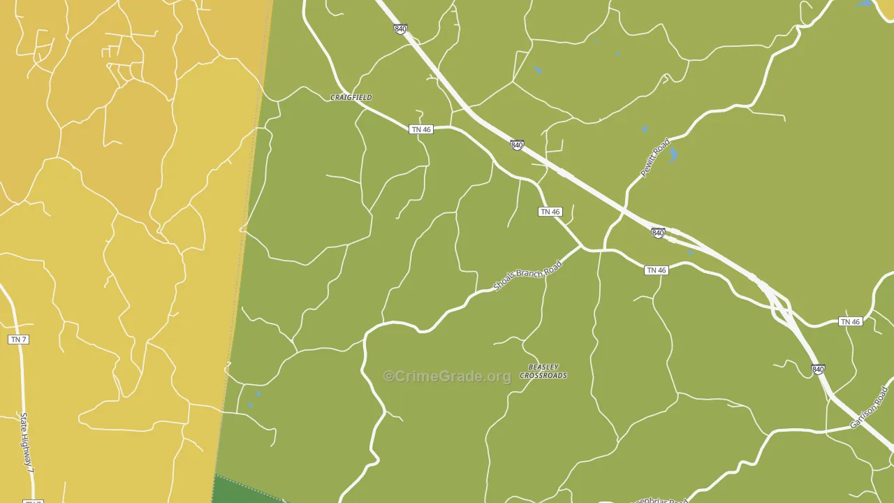 Craigfield, TN Map of Burglary Rates