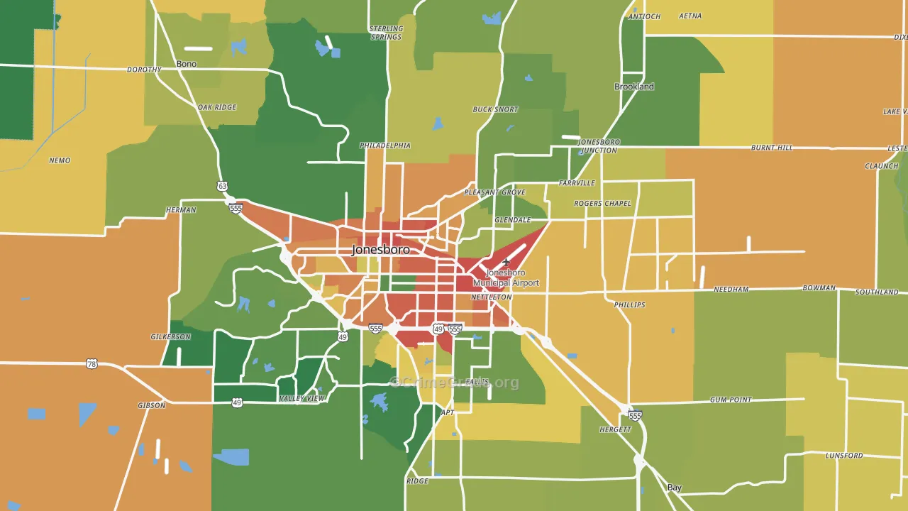Craighead County, AR Map of Burglary Rates