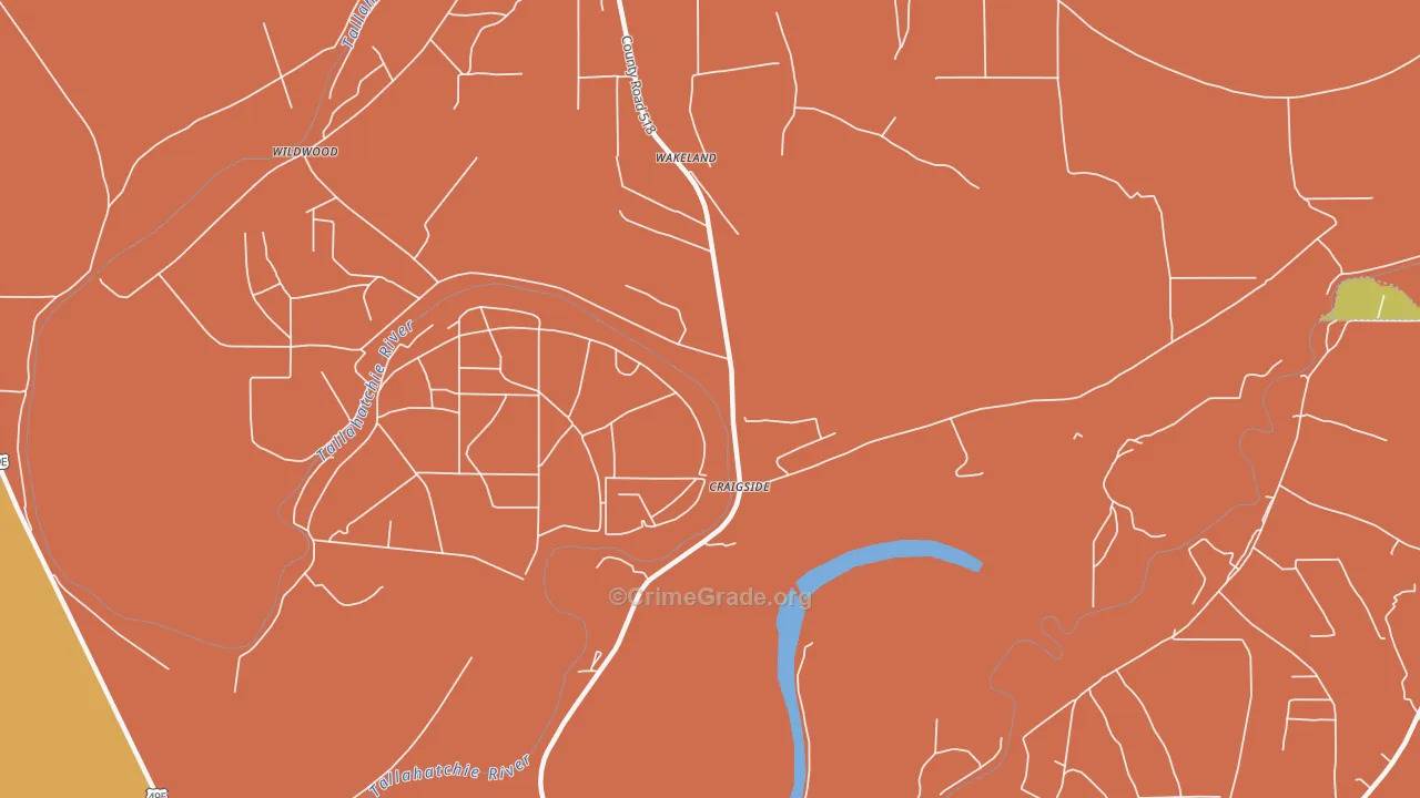 Craigside, MS Map of Burglary Rates