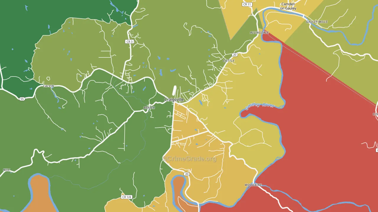 Craigsville, WV Map of Burglary Rates