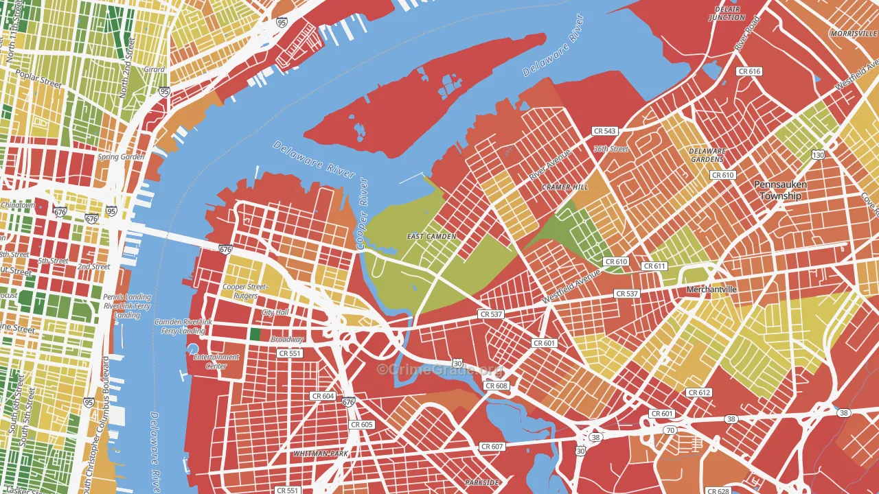 Cramer Hill, Camden, NJ Map of Burglary Rates