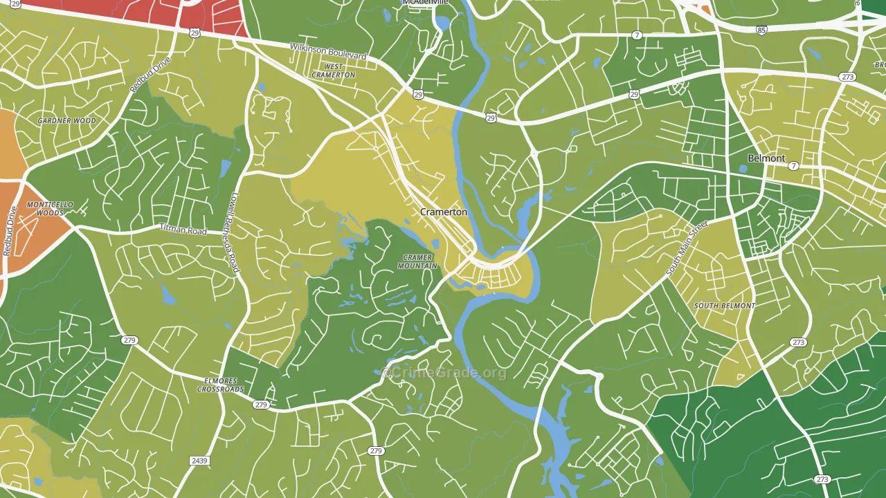 Cramerton, NC Map of Burglary Rates