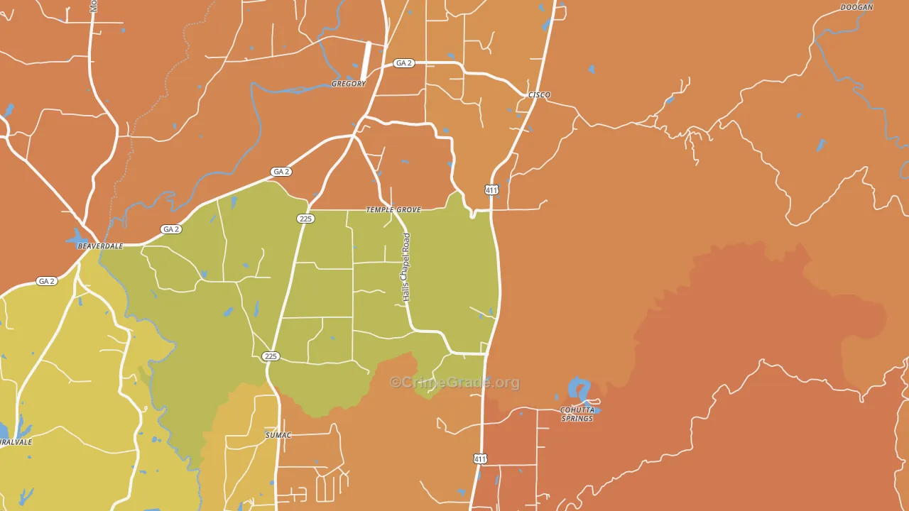 Crandall, GA Map of Burglary Rates