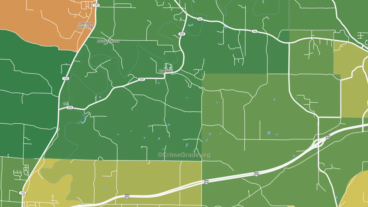 Crandall, IN Map of Burglary Rates