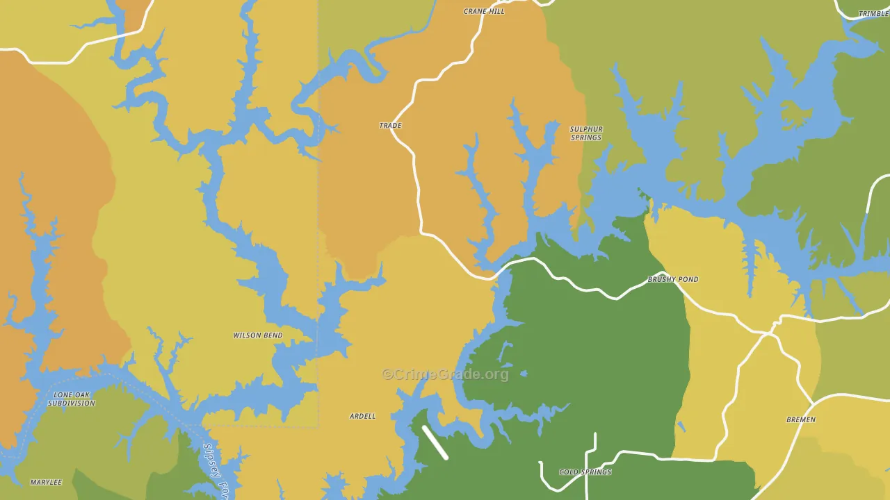 Crane Hill, AL Map of Burglary Rates