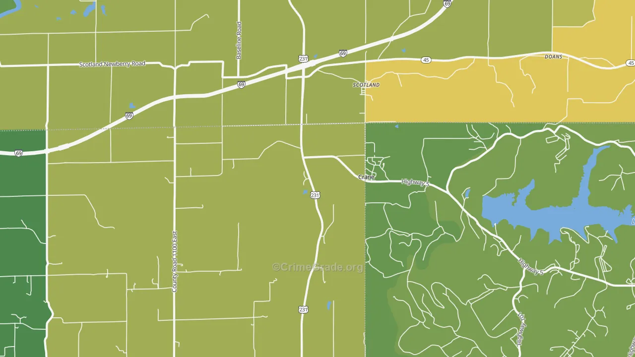 Crane, IN Map of Burglary Rates