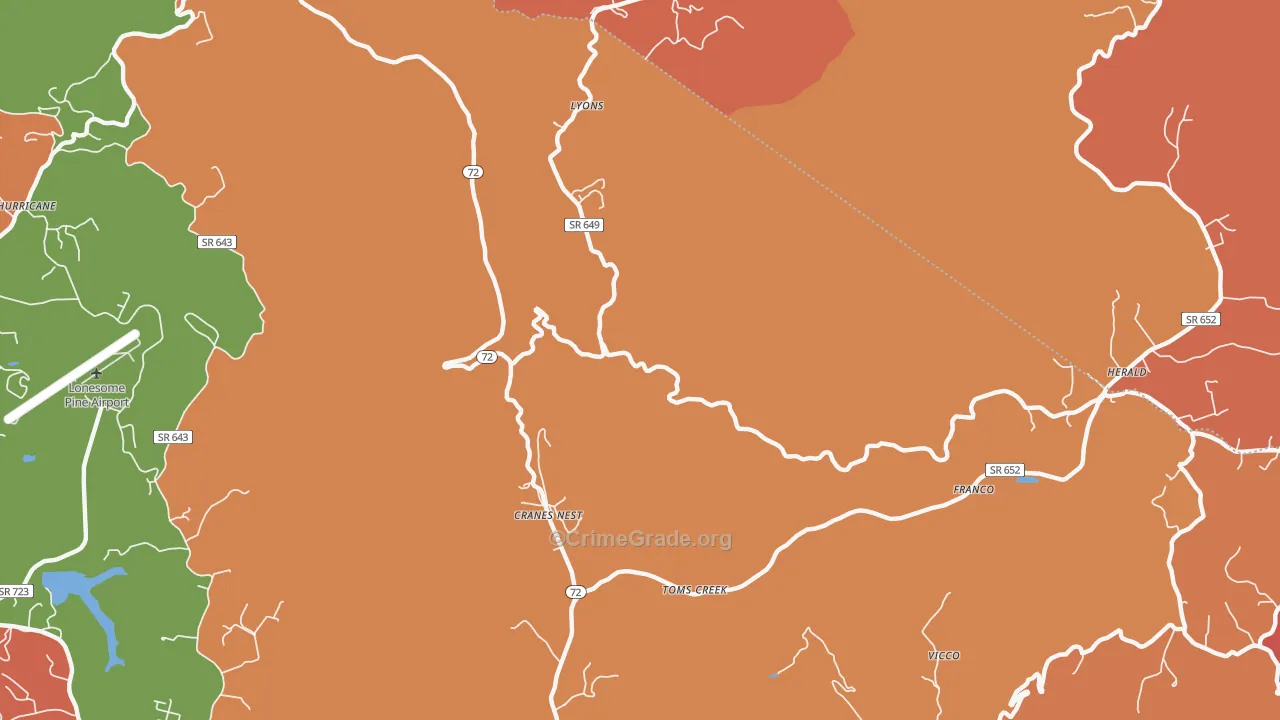 Cranes Nest, VA Map of Burglary Rates