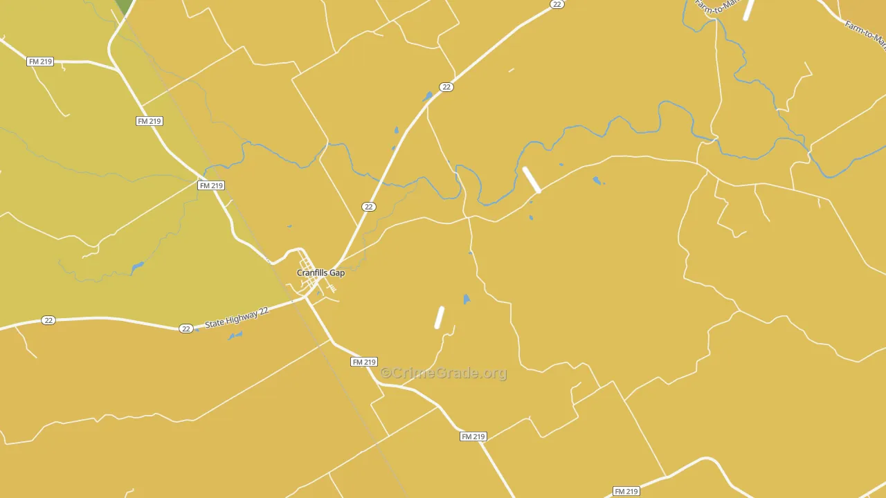 Cranfills Gap, TX Map of Burglary Rates