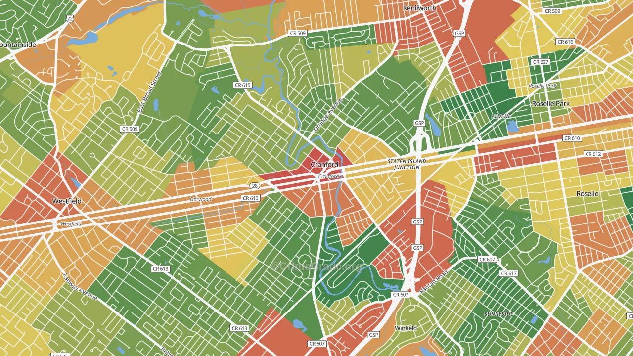 Cranford, NJ Map of Burglary Rates