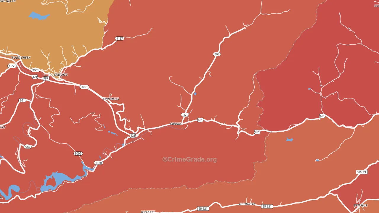 Cranks, KY Map of Burglary Rates