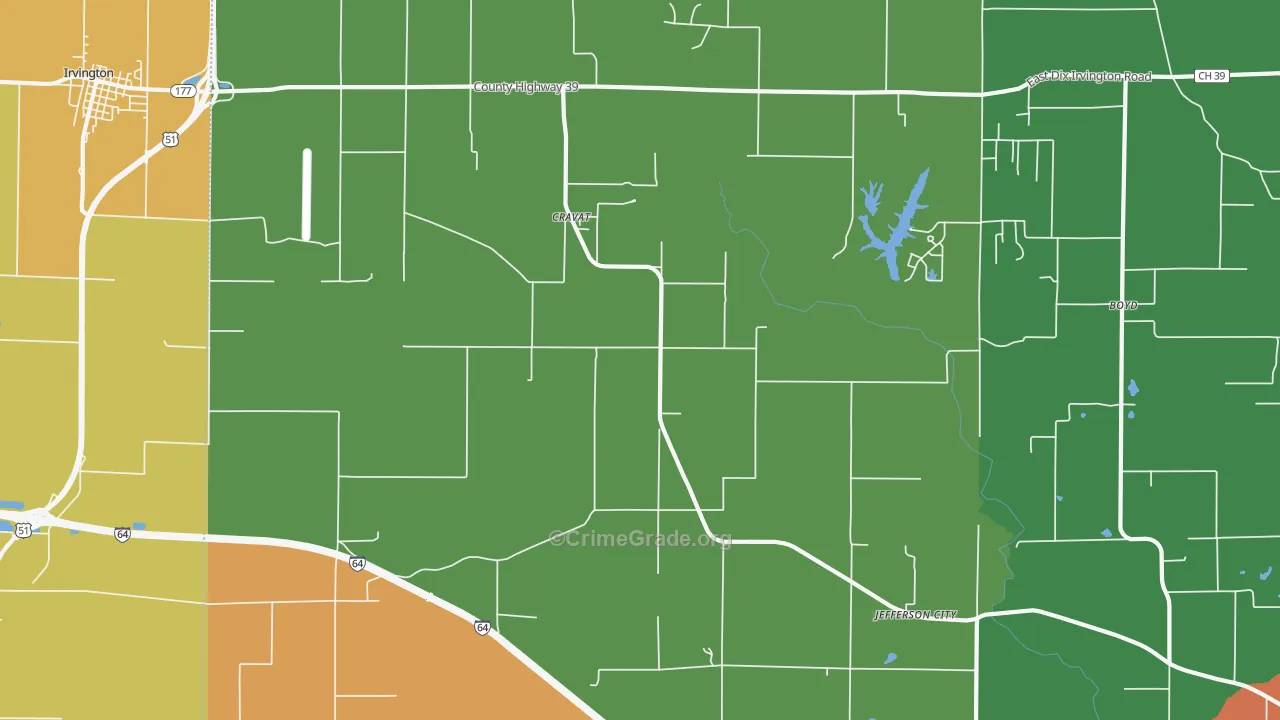 Cravat, IL Map of Burglary Rates