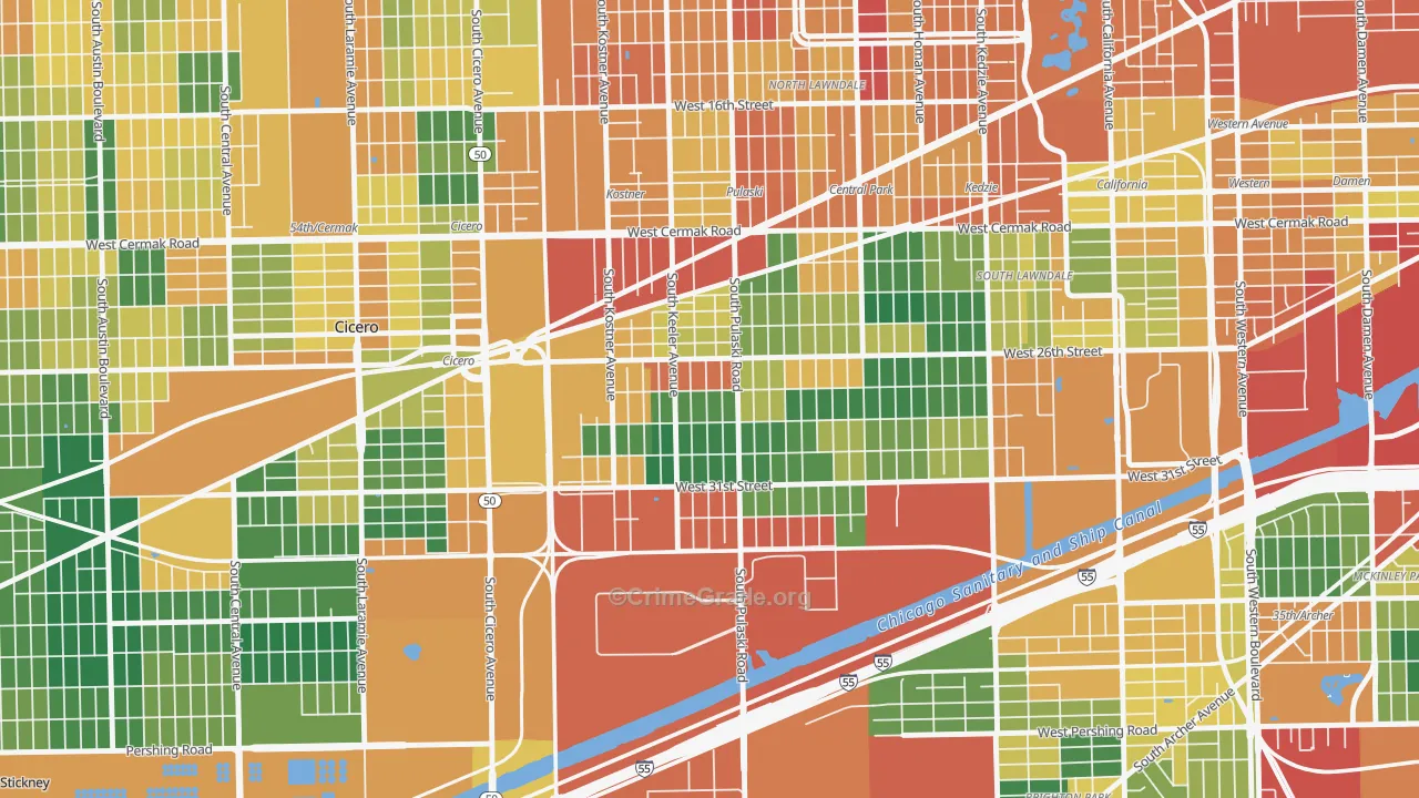 Crawford, Chicago, IL Map of Burglary Rates