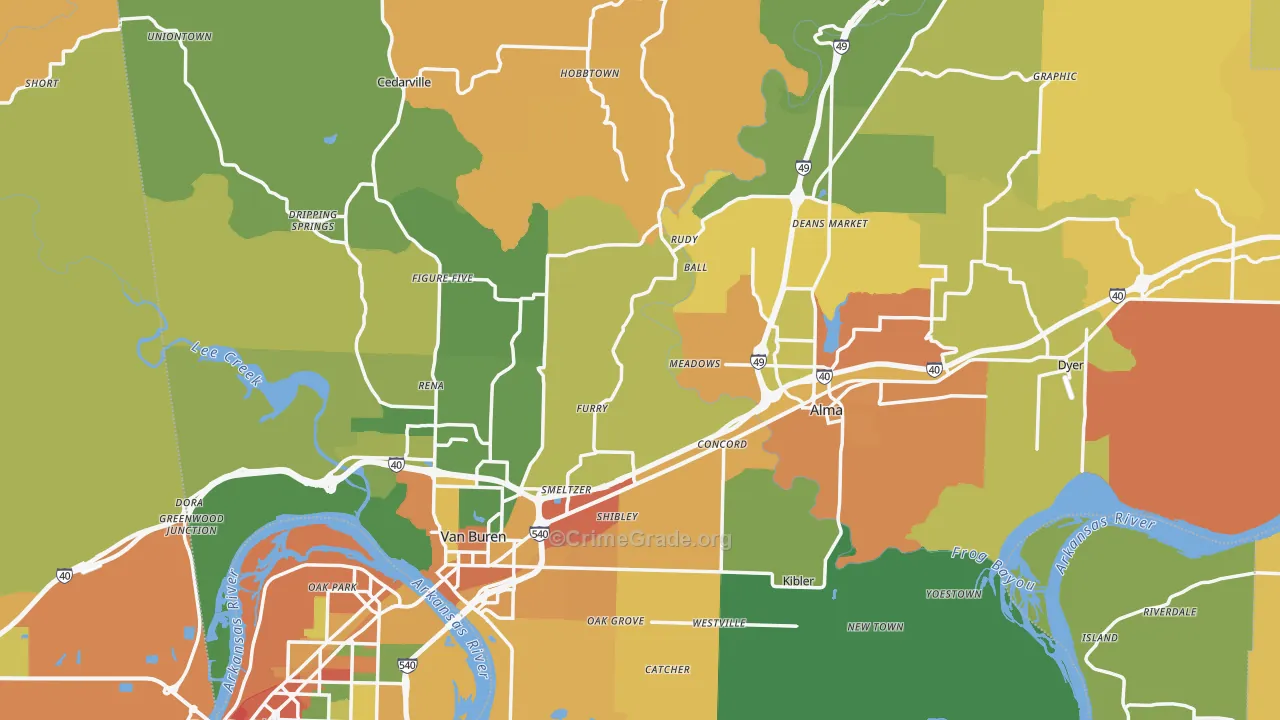 Crawford County, AR Map of Burglary Rates