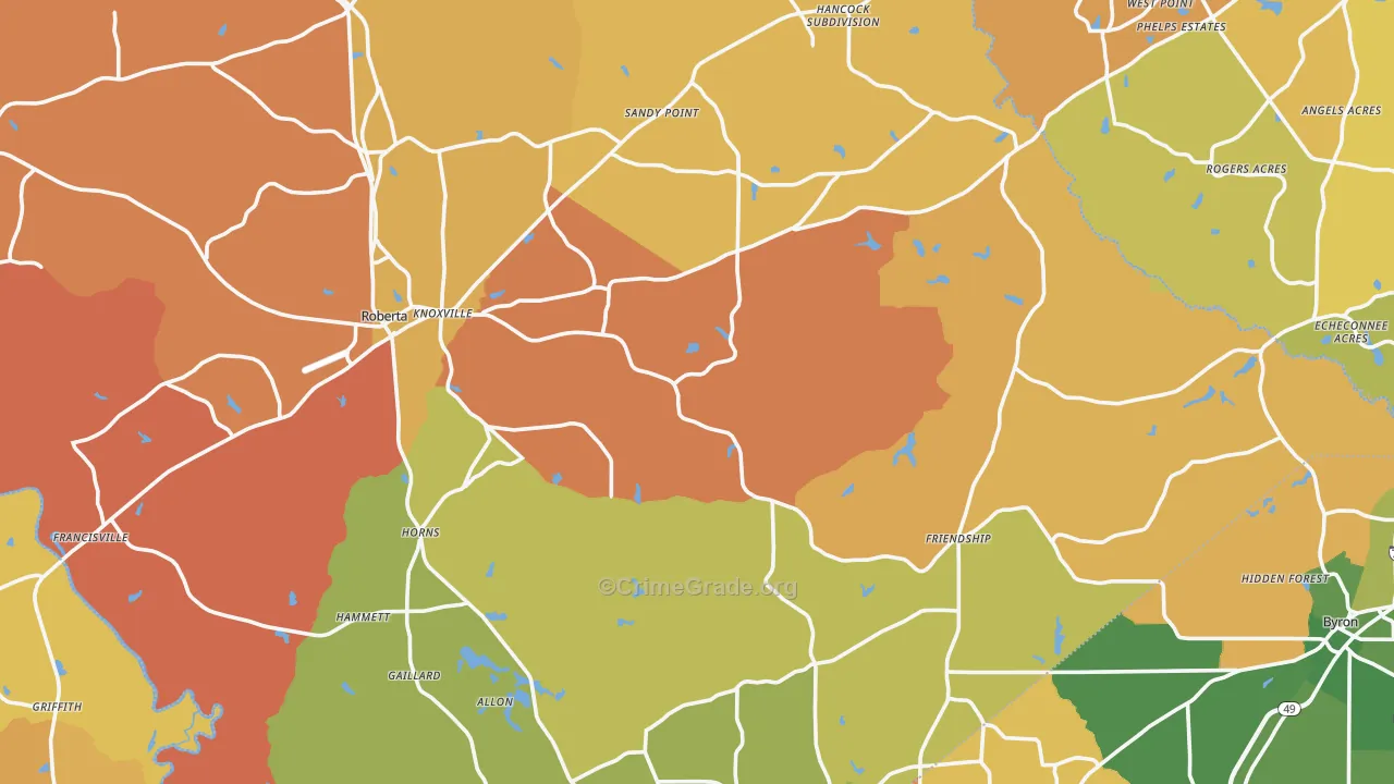 Crawford County, GA Map of Burglary Rates
