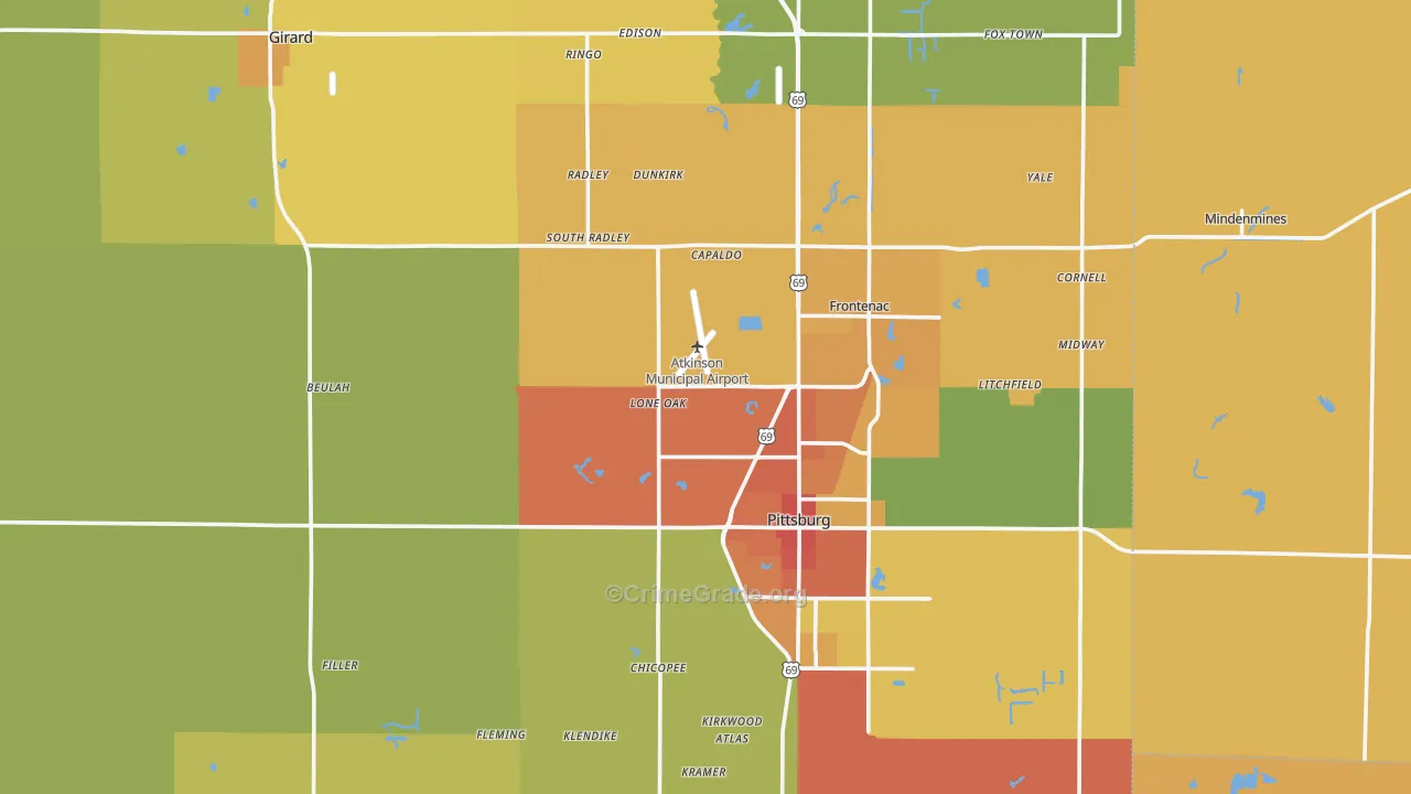 Crawford County, KS Map of Burglary Rates