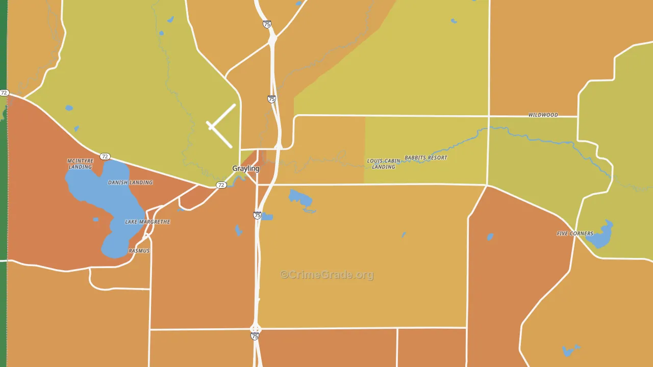 Crawford County, MI Map of Burglary Rates