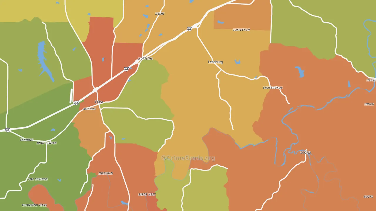 Crawford County, MO Map of Burglary Rates