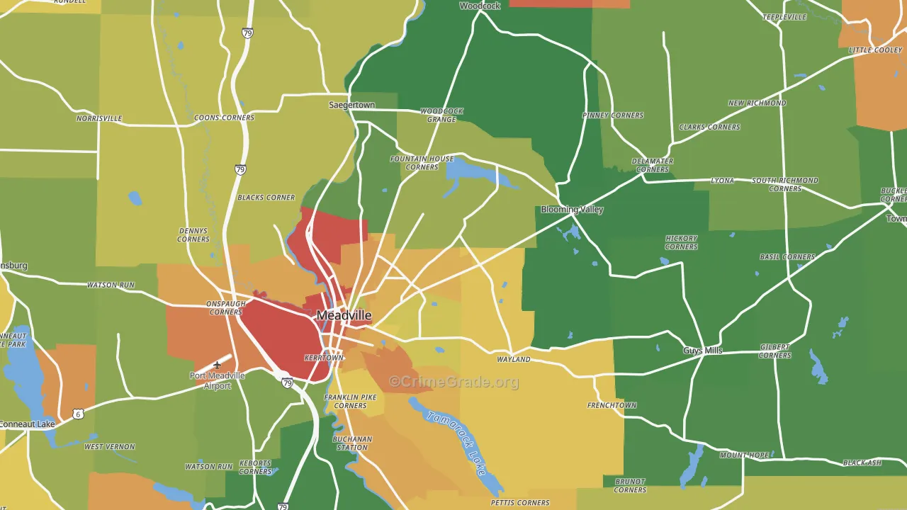 Crawford County, PA Map of Burglary Rates
