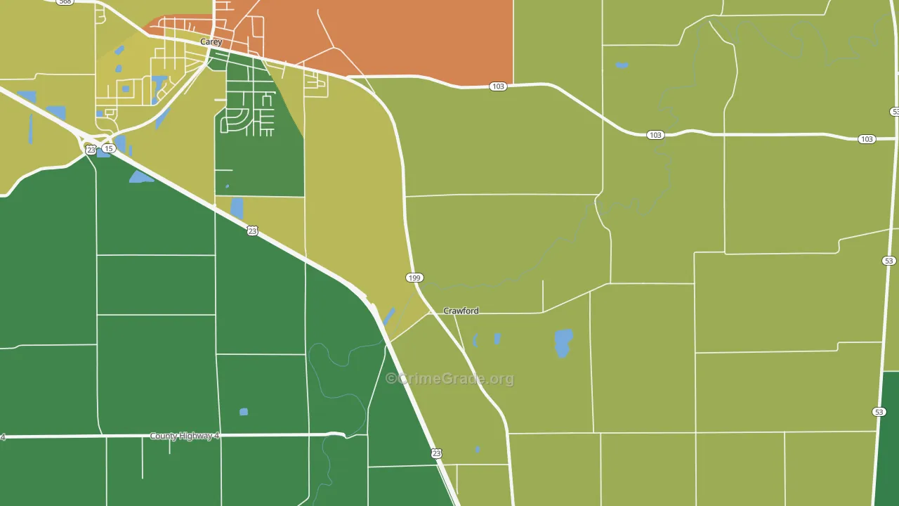 Crawford, OH Map of Burglary Rates