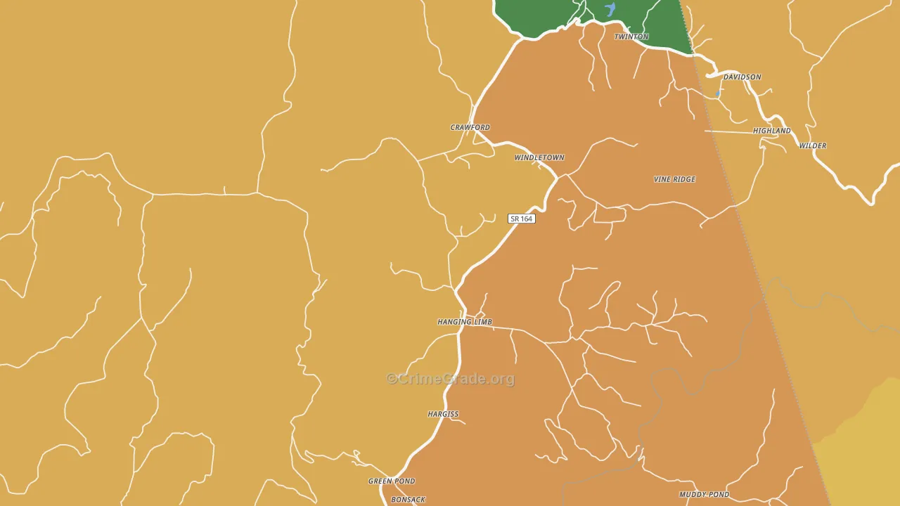 Crawford, TN Map of Burglary Rates