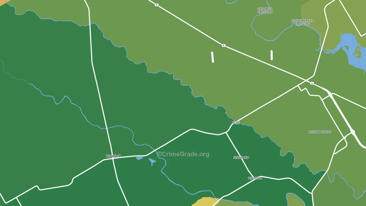Crawford, TX Map of Burglary Rates