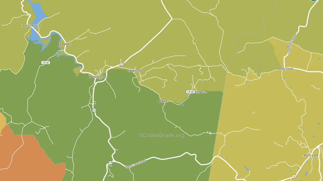 Crawford, WV Map of Burglary Rates