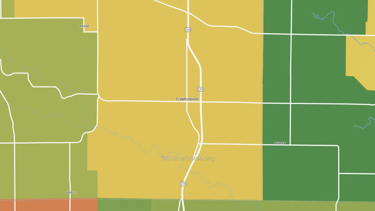 Crawfordsville, IA Map of Burglary Rates