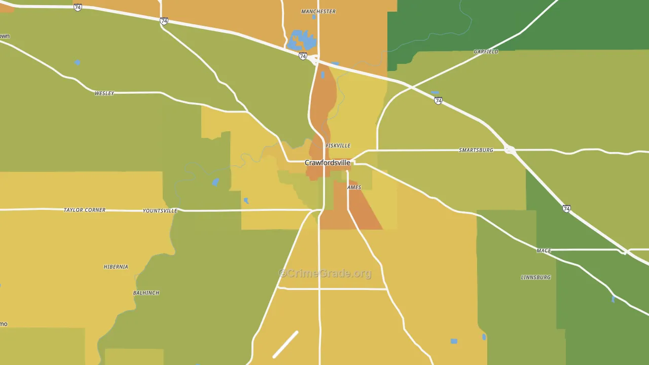 Crawfordsville, IN Map of Burglary Rates