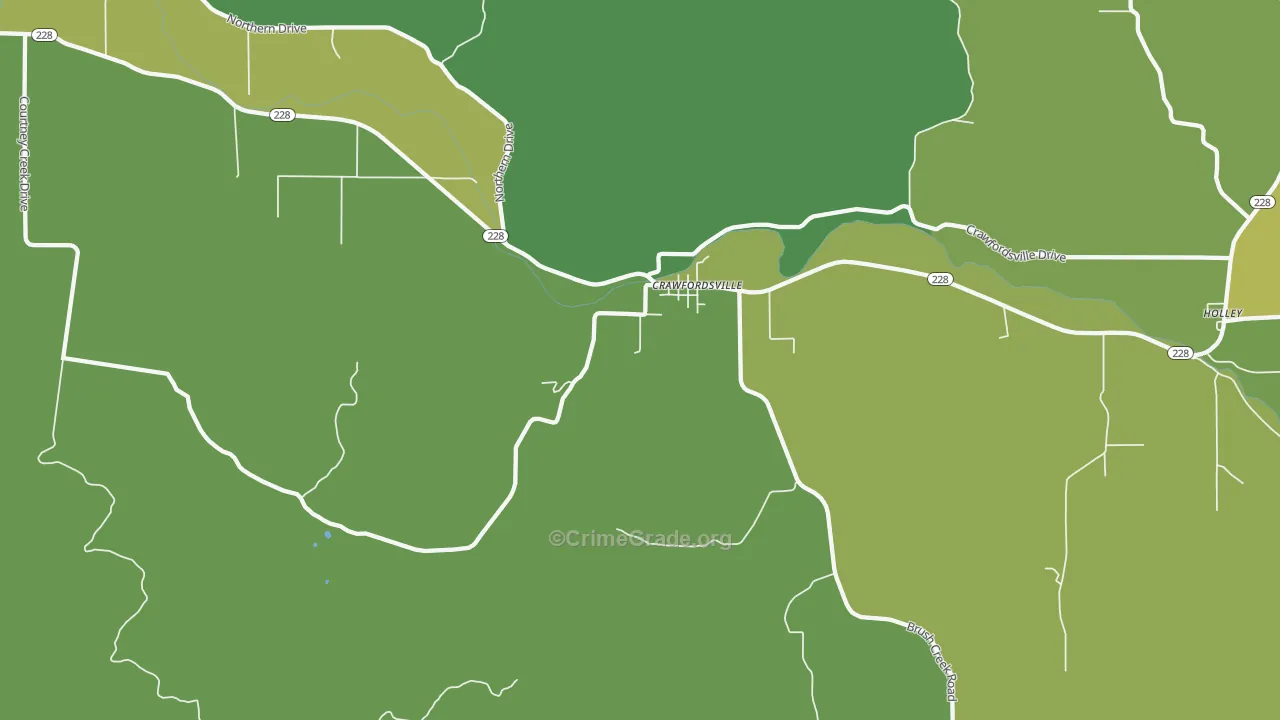 Crawfordsville, OR Map of Burglary Rates