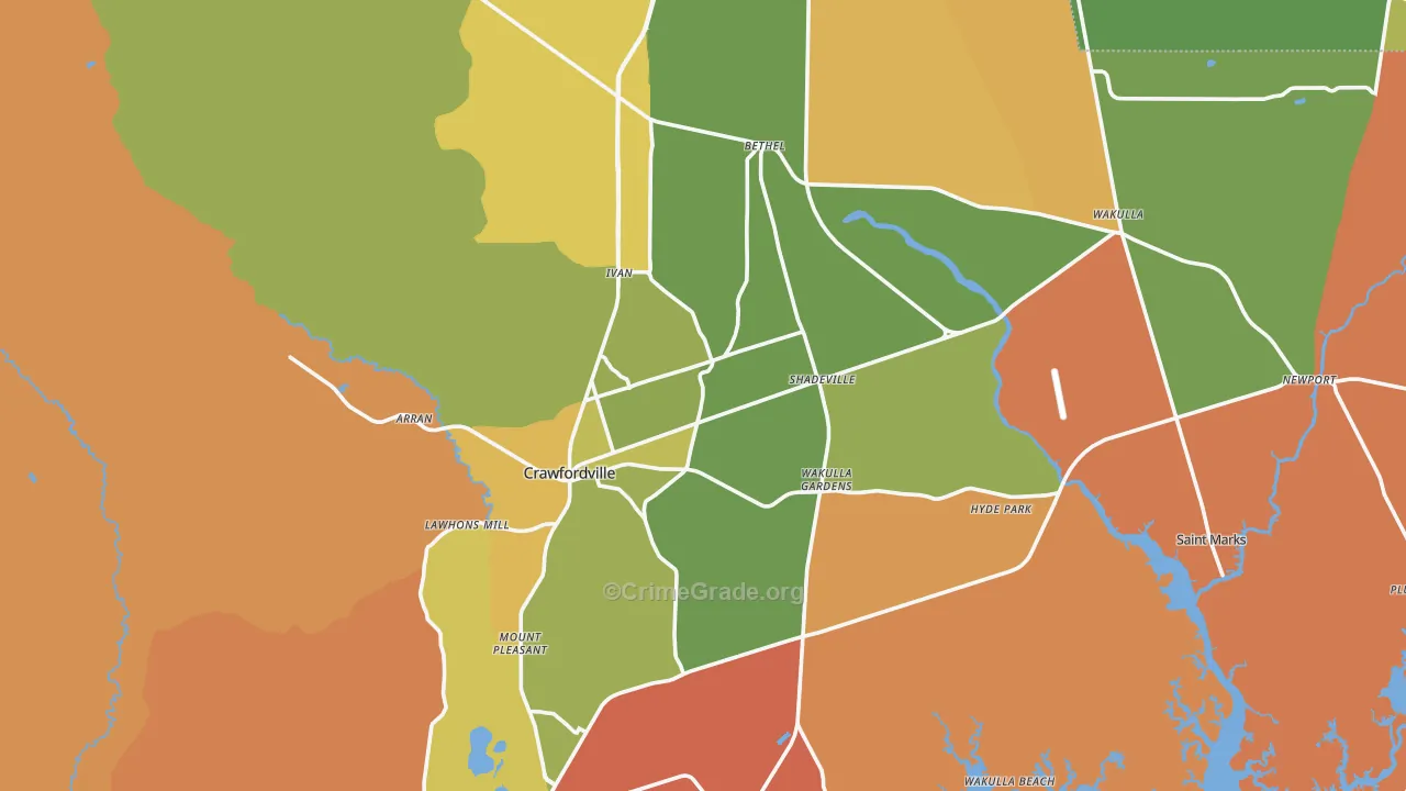 Crawfordville, FL Map of Burglary Rates