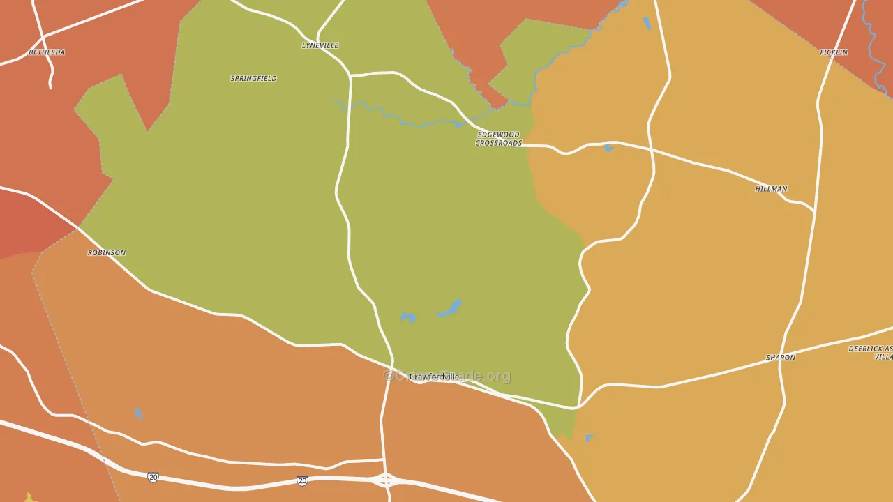 Crawfordville, GA Map of Burglary Rates