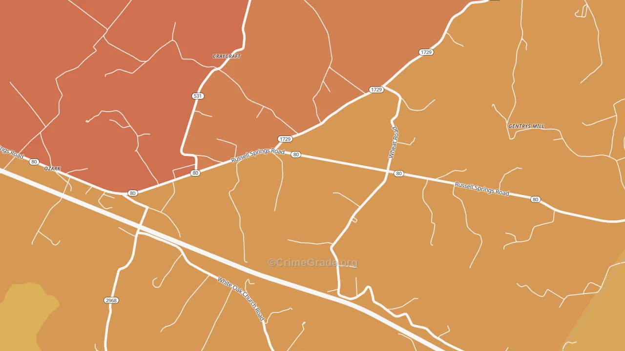 Craycraft, KY Map of Burglary Rates