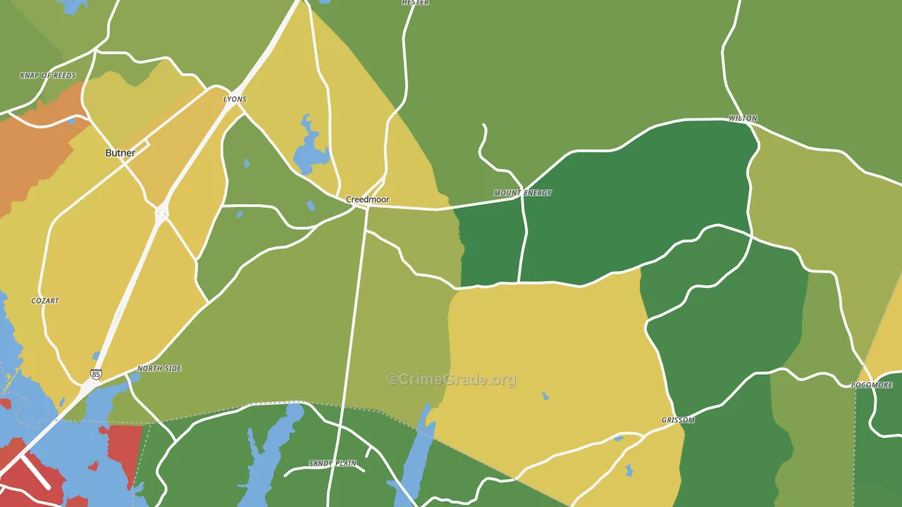 Creedmoor, NC Map of Burglary Rates