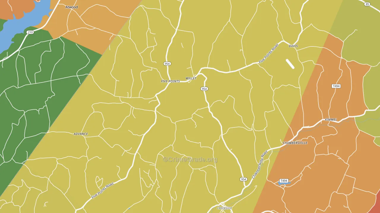Creekside, PA Map of Burglary Rates