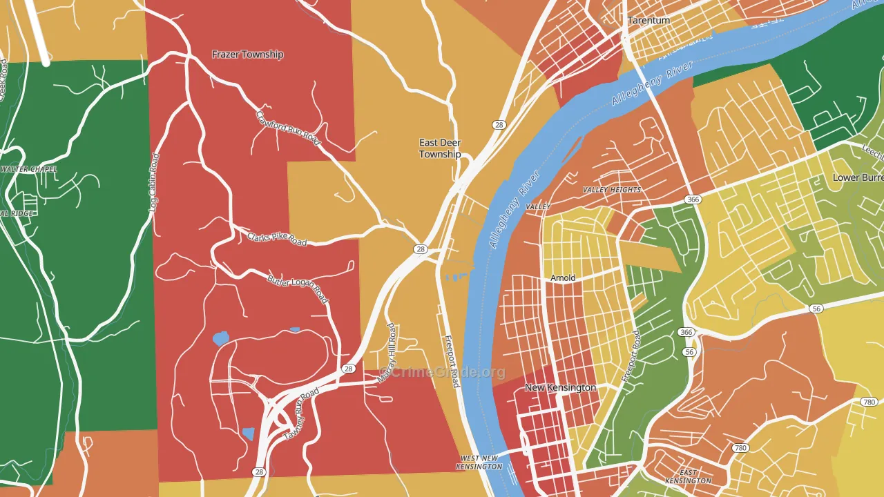 Creighton, PA Map of Burglary Rates