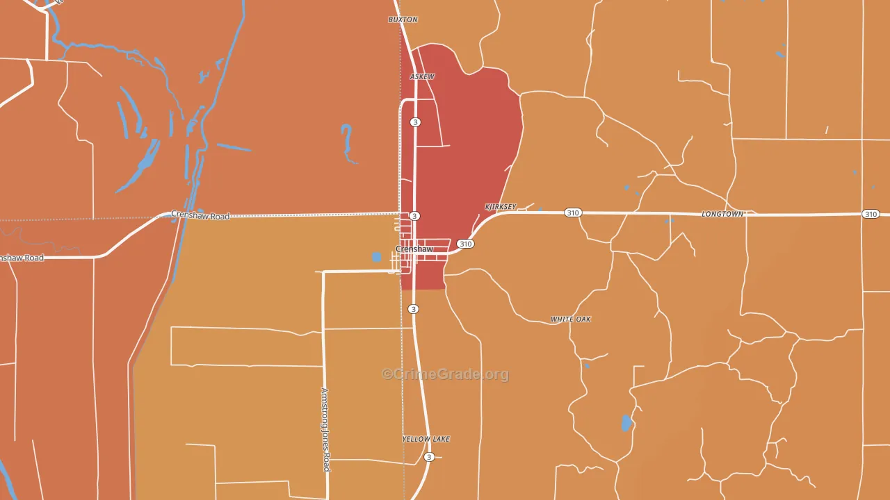 Crenshaw, MS Map of Burglary Rates