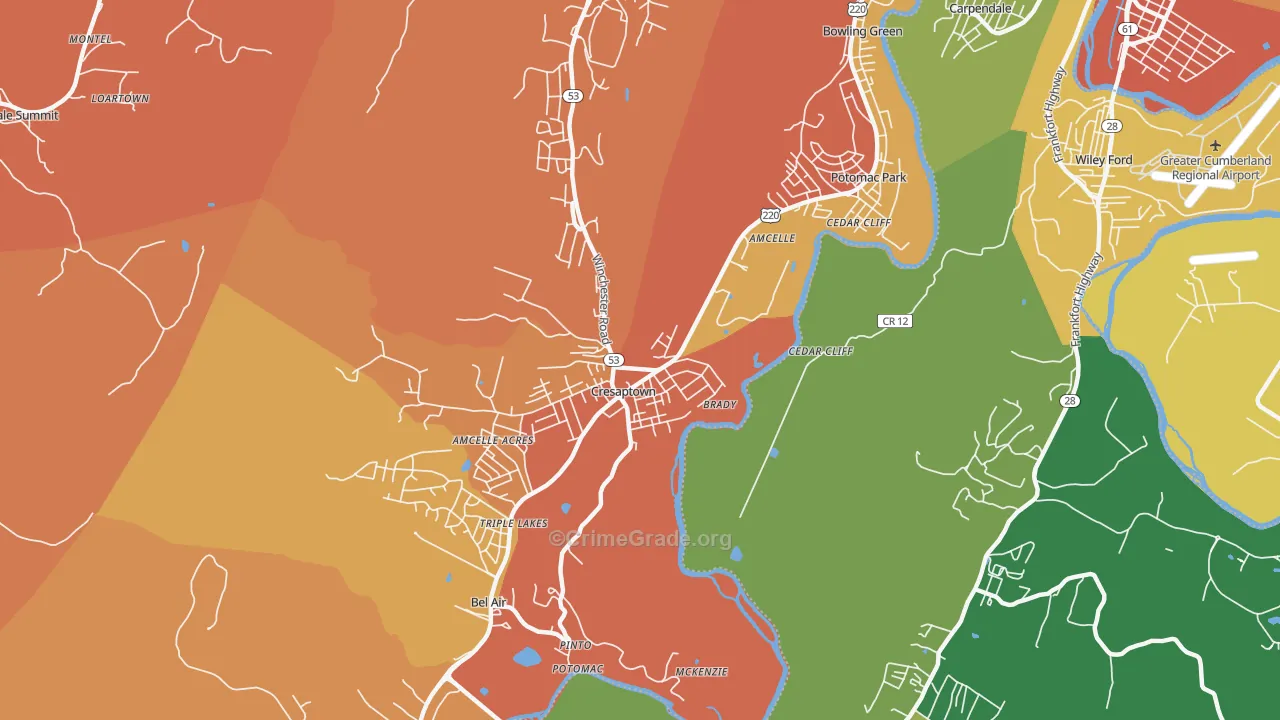 Cresaptown, MD Map of Burglary Rates
